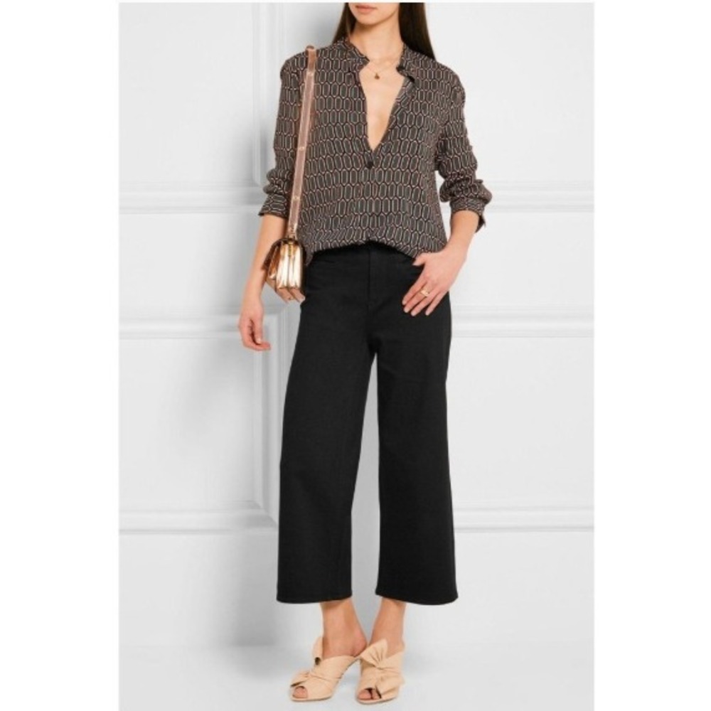 J. Crew Rayner Black Wide Leg Jeans High Rise Cropped Culottes Pocket Casual 28